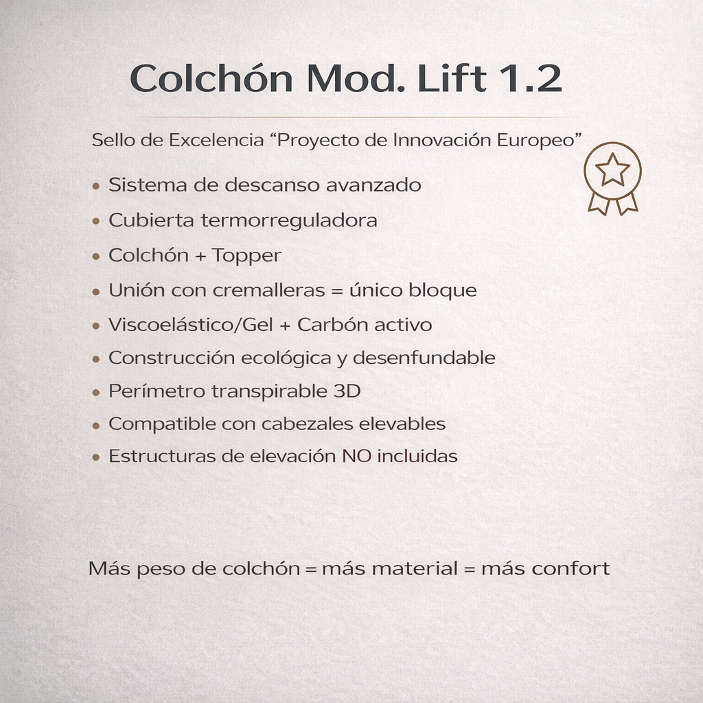 COLCHÓN LIFT 1.2  · Estructuras no incluidas ·