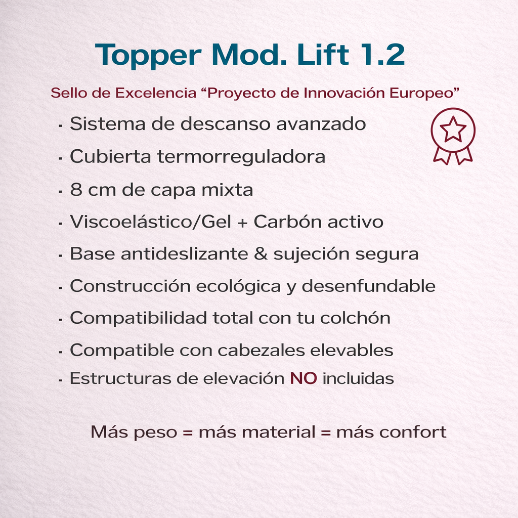 TOPPER LIFT 1.2  · Estructuras no incluidas ·